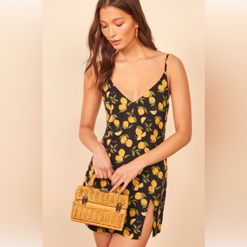 Reformation Black Yellow Lemon Drop Marlow Dress MSRP $198 - Picture 5 of 6